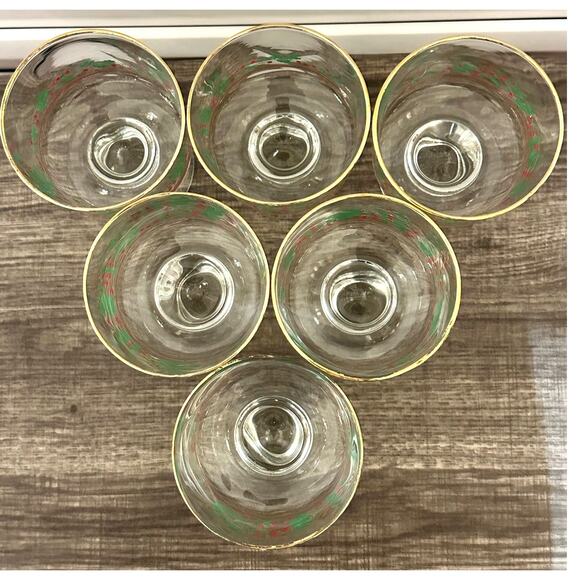 Arby's Holly Berry Vintage Gold Rim Footed Swirl Dessert Cups-Set of 6 - Picture 3 of 3